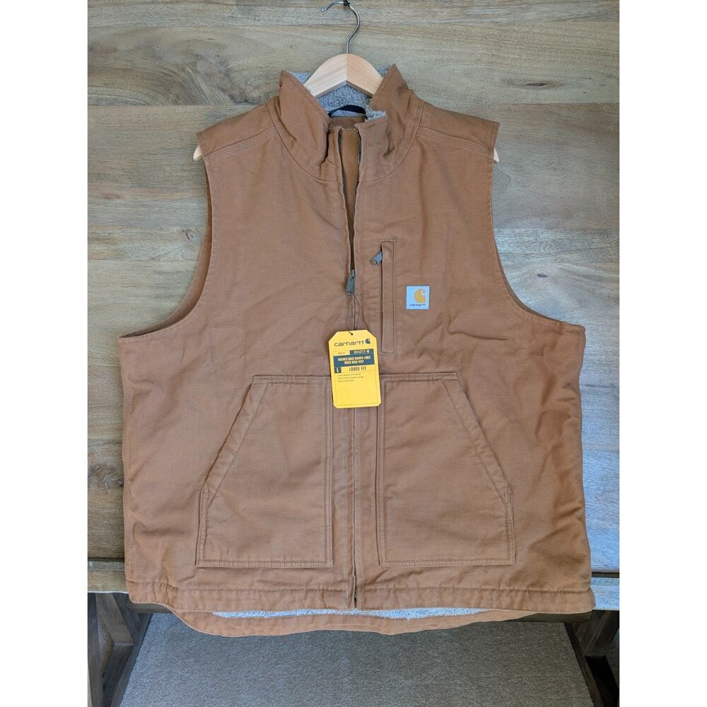 Carhartt Vest Men L Brown Washed Duck Sherpa Lined Loose Fit Full Zip 104277 NWT
